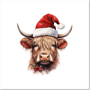Santa Highland cow Posters and Art
